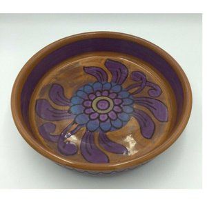 Italian Made  Art Pottery Ceramic Plate Dish Multicolor Purple Flower Decor